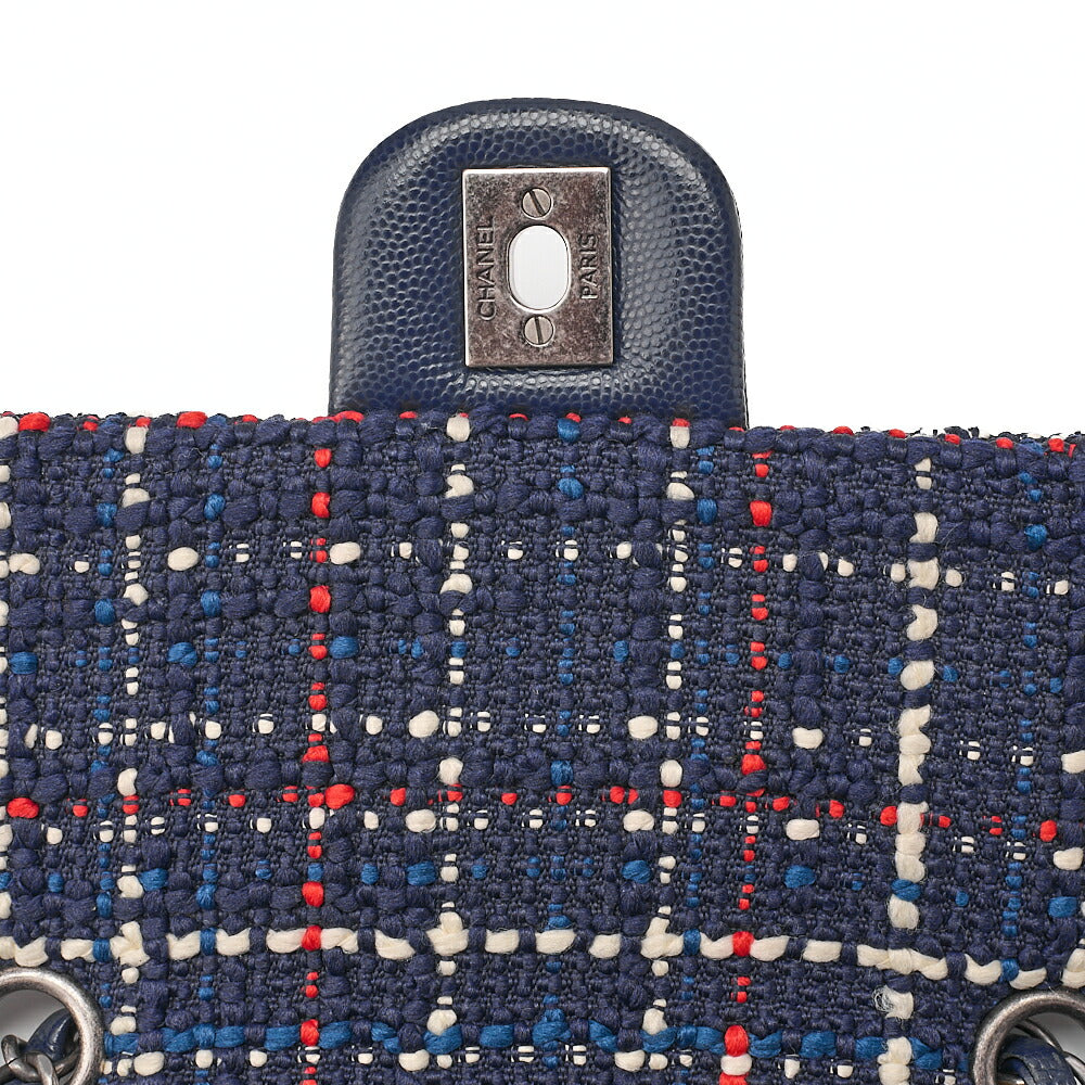 CHANEL Caviar Skin x Tweed Turn Lock Chain Backpack Navy x Multicolor Silver-Tone Hardware, Pre-Owned