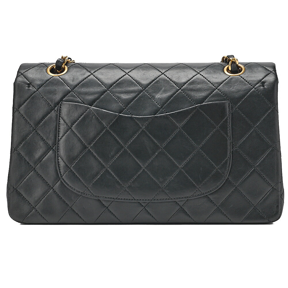 CHANEL Lambskin Matelasse 25cm Double Flap Chain Shoulder Black Gold-Tone Hardware, Pre-Owned