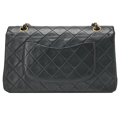 CHANEL Lambskin Matelasse 25cm Double Flap Chain Shoulder Black Gold-Tone Hardware, Pre-Owned