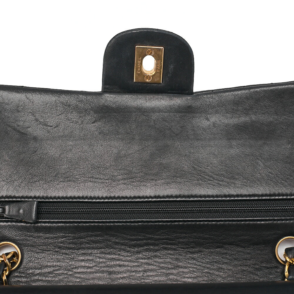 CHANEL Lambskin Matelasse 25cm Double Flap Chain Shoulder Black Gold-Tone Hardware, Pre-Owned