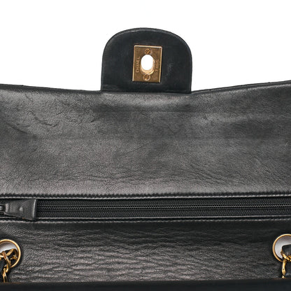 CHANEL Lambskin Matelasse 25cm Double Flap Chain Shoulder Black Gold-Tone Hardware, Pre-Owned