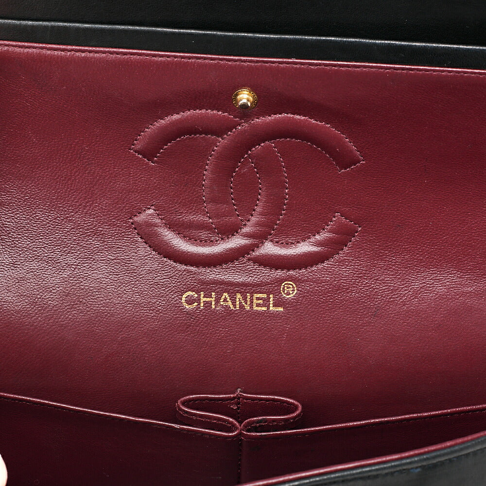 CHANEL Lambskin Matelasse 25cm Double Flap Chain Shoulder Black Gold-Tone Hardware, Pre-Owned