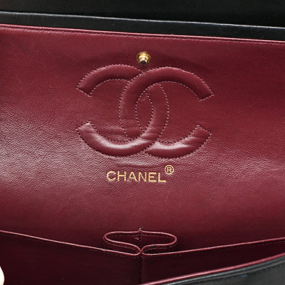 CHANEL Lambskin Matelasse 25cm Double Flap Chain Shoulder Black Gold-Tone Hardware, Pre-Owned