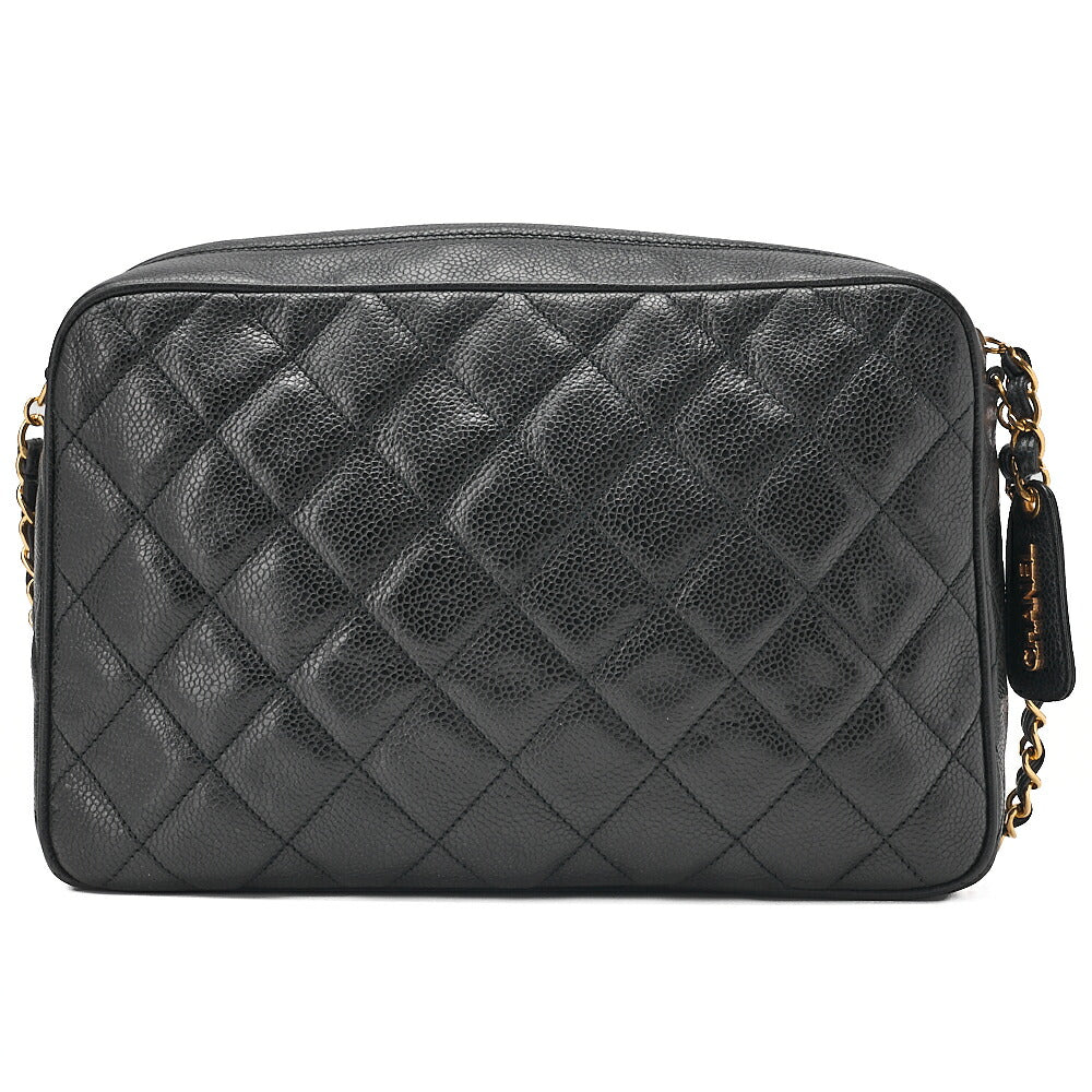 CHANEL Caviar Skin Matelasse Turn Lock Plate Charm Attached Chain Shoulder Black Gold-Tone Hardware, Pre-Owned