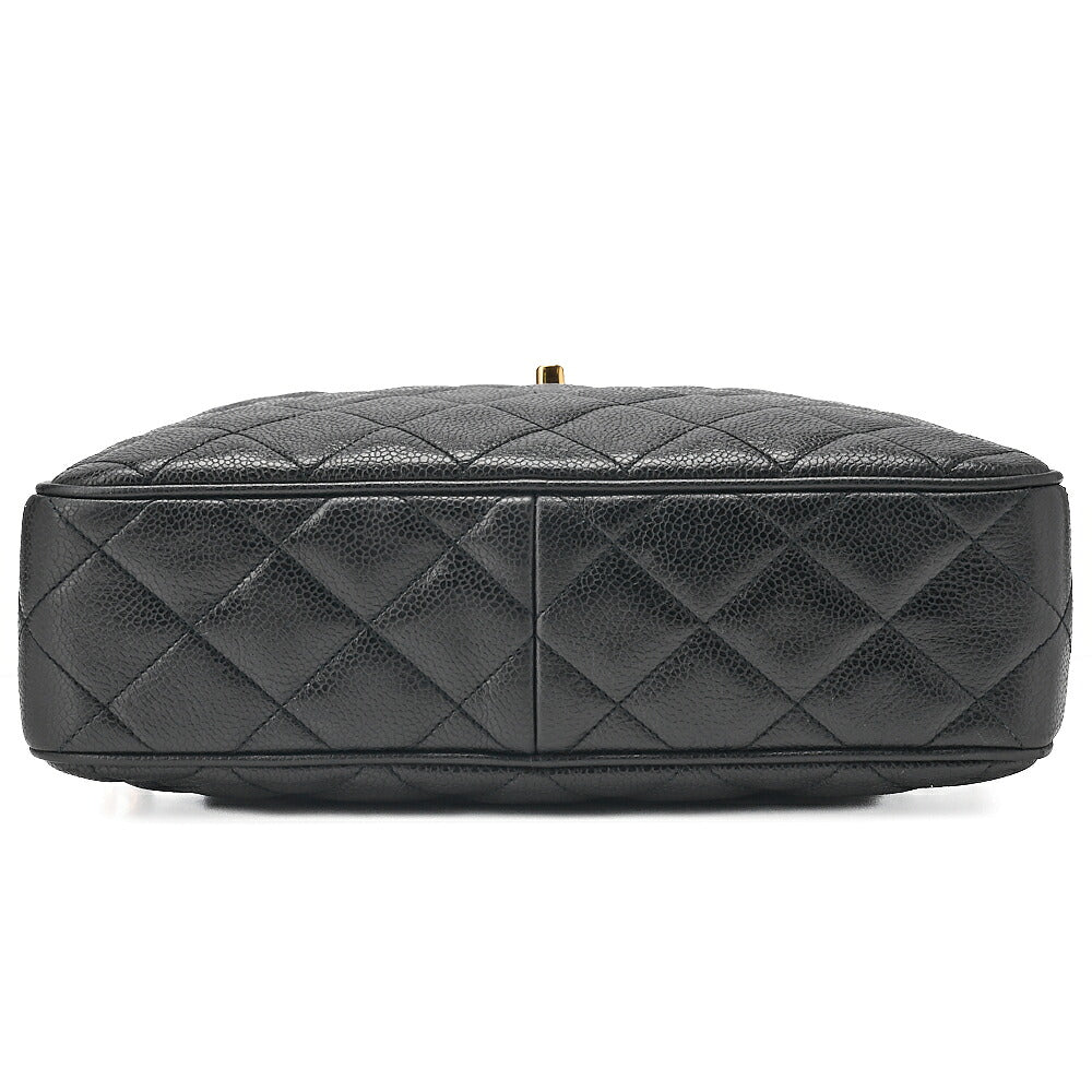 CHANEL Caviar Skin Matelasse Turn Lock Plate Charm Attached Chain Shoulder Black Gold-Tone Hardware, Pre-Owned