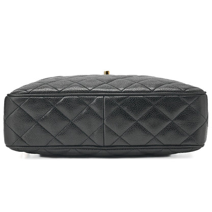 CHANEL Caviar Skin Matelasse Turn Lock Plate Charm Attached Chain Shoulder Black Gold-Tone Hardware, Pre-Owned