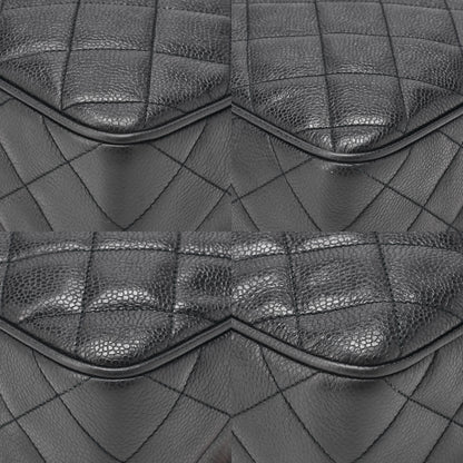 CHANEL Caviar Skin Matelasse Turn Lock Plate Charm Attached Chain Shoulder Black Gold-Tone Hardware, Pre-Owned