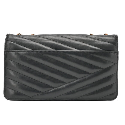 CHANEL Lambskin Bias Stitching 2.55 Turn Lock Chain Shoulder Black x Beige Gold-Tone Hardware, Pre-Owned
