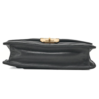 CHANEL Lambskin Bias Stitching 2.55 Turn Lock Chain Shoulder Black x Beige Gold-Tone Hardware, Pre-Owned