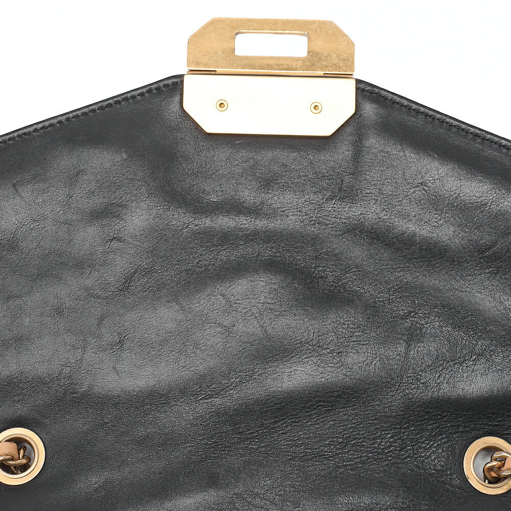 CHANEL Lambskin Bias Stitching 2.55 Turn Lock Chain Shoulder Black x Beige Gold-Tone Hardware, Pre-Owned
