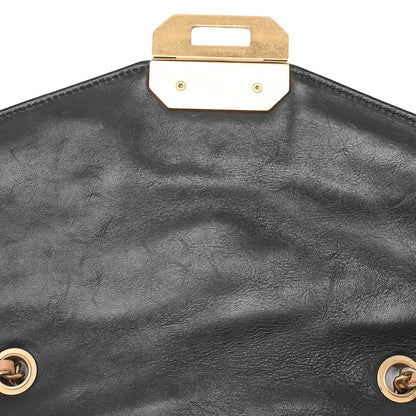 CHANEL Lambskin Bias Stitching 2.55 Turn Lock Chain Shoulder Black x Beige Gold-Tone Hardware, Pre-Owned