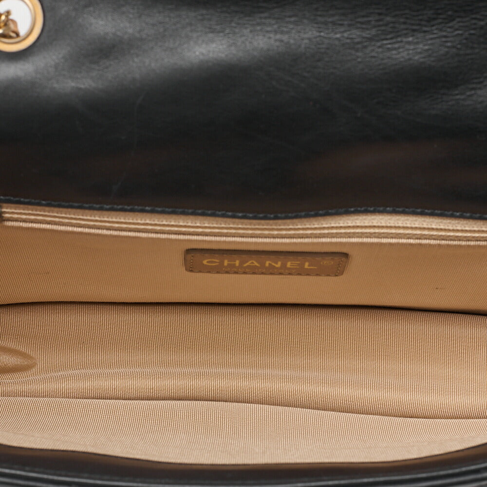CHANEL Lambskin Bias Stitching 2.55 Turn Lock Chain Shoulder Black x Beige Gold-Tone Hardware, Pre-Owned