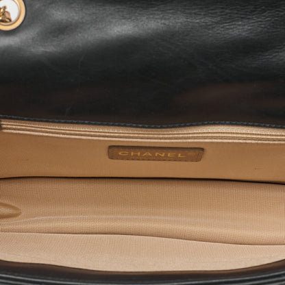 CHANEL Lambskin Bias Stitching 2.55 Turn Lock Chain Shoulder Black x Beige Gold-Tone Hardware, Pre-Owned