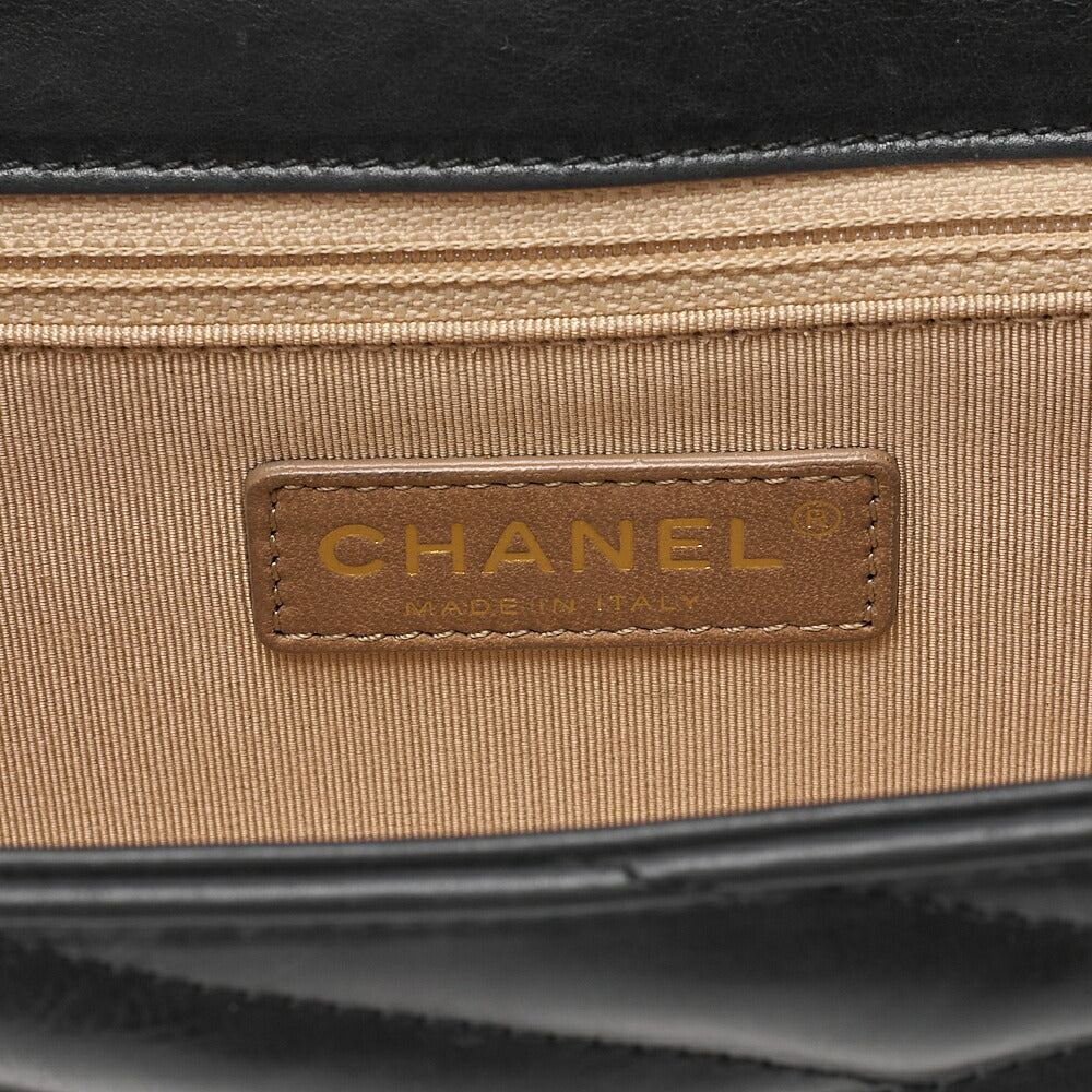 CHANEL Lambskin Bias Stitching 2.55 Turn Lock Chain Shoulder Black x Beige Gold-Tone Hardware, Pre-Owned
