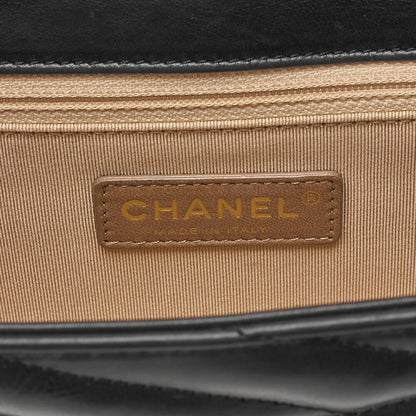 CHANEL Lambskin Bias Stitching 2.55 Turn Lock Chain Shoulder Black x Beige Gold-Tone Hardware, Pre-Owned