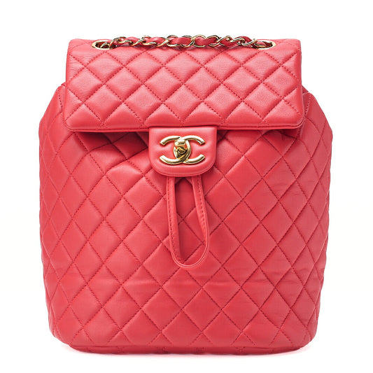 CHANEL Lambskin Matelasse Turn Lock Chain Backpack Rose Pink Gold-Tone Hardware, Pre-Owned