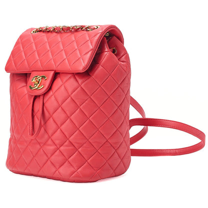 CHANEL Lambskin Matelasse Turn Lock Chain Backpack Rose Pink Gold-Tone Hardware, Pre-Owned
