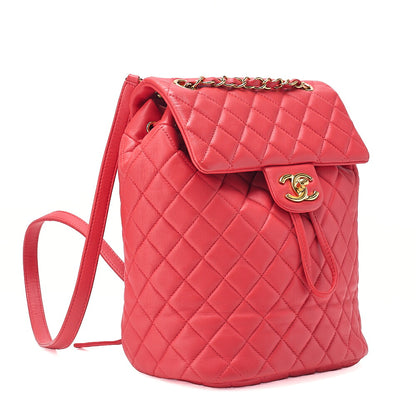CHANEL Lambskin Matelasse Turn Lock Chain Backpack Rose Pink Gold-Tone Hardware, Pre-Owned