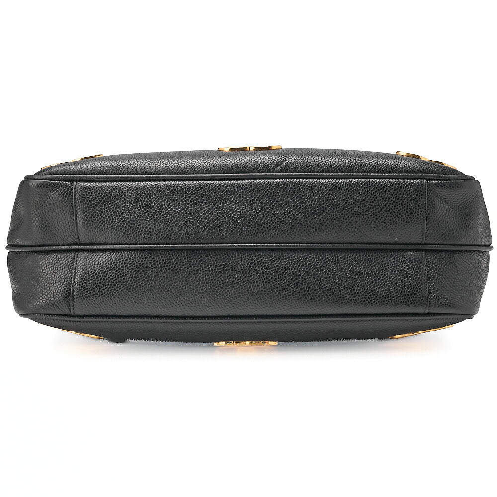 CHANEL Shoulder Bag Ball Charm Triple Coco Double Chain Shoulder Caviar Skin Black Gold-Tone Hardware, Pre-Owned
