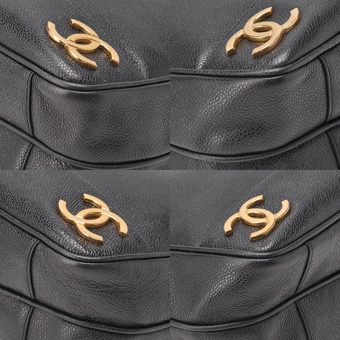 CHANEL Shoulder Bag Ball Charm Triple Coco Double Chain Shoulder Caviar Skin Black Gold-Tone Hardware, Pre-Owned