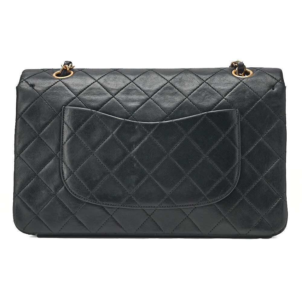 CHANEL Lambskin Matelasse 25cm Double Flap Chain Shoulder Black Gold-Tone Hardware, Pre-Owned