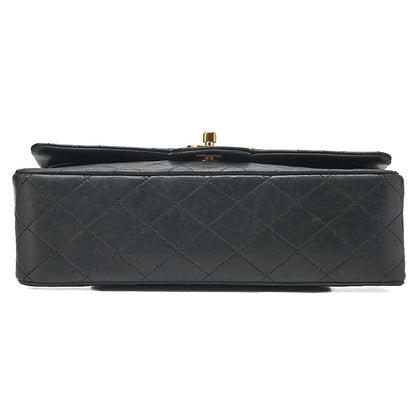 CHANEL Lambskin Matelasse 25cm Double Flap Chain Shoulder Black Gold-Tone Hardware, Pre-Owned