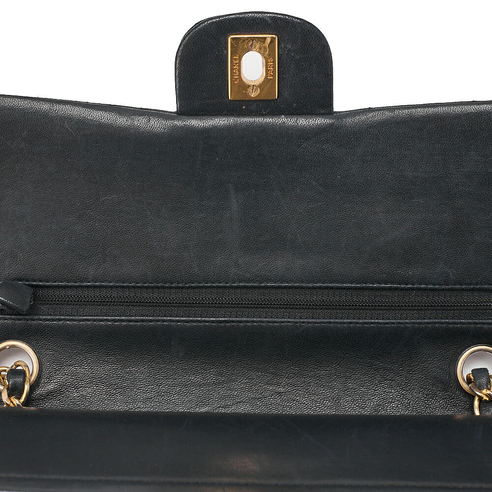 CHANEL Lambskin Matelasse 25cm Double Flap Chain Shoulder Black Gold-Tone Hardware, Pre-Owned