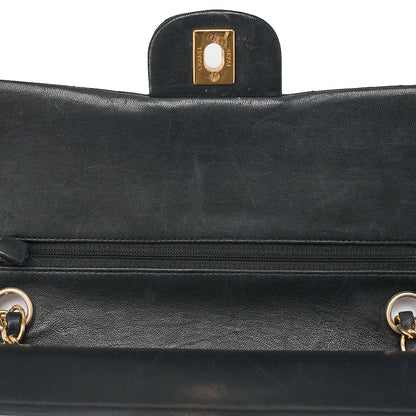 CHANEL Lambskin Matelasse 25cm Double Flap Chain Shoulder Black Gold-Tone Hardware, Pre-Owned