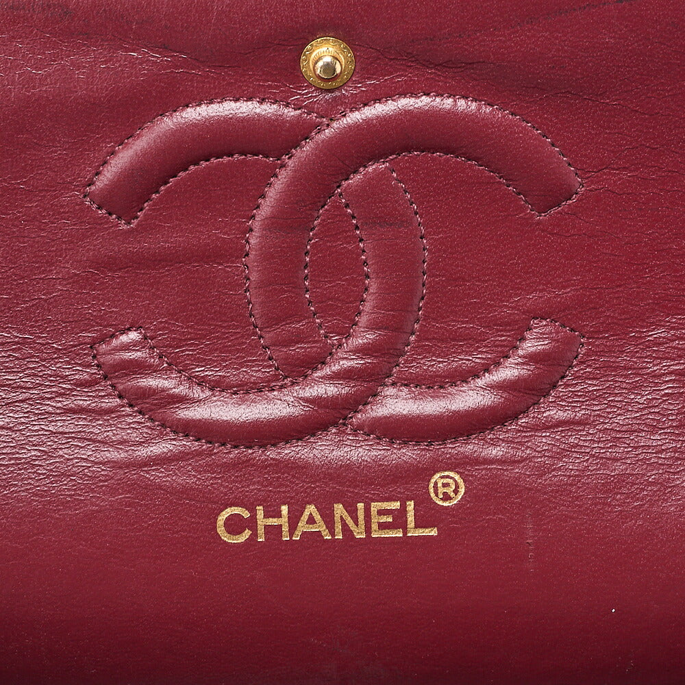 CHANEL Lambskin Matelasse 25cm Double Flap Chain Shoulder Black Gold-Tone Hardware, Pre-Owned