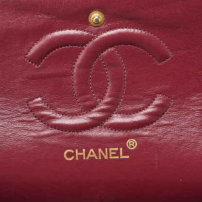 CHANEL Lambskin Matelasse 25cm Double Flap Chain Shoulder Black Gold-Tone Hardware, Pre-Owned