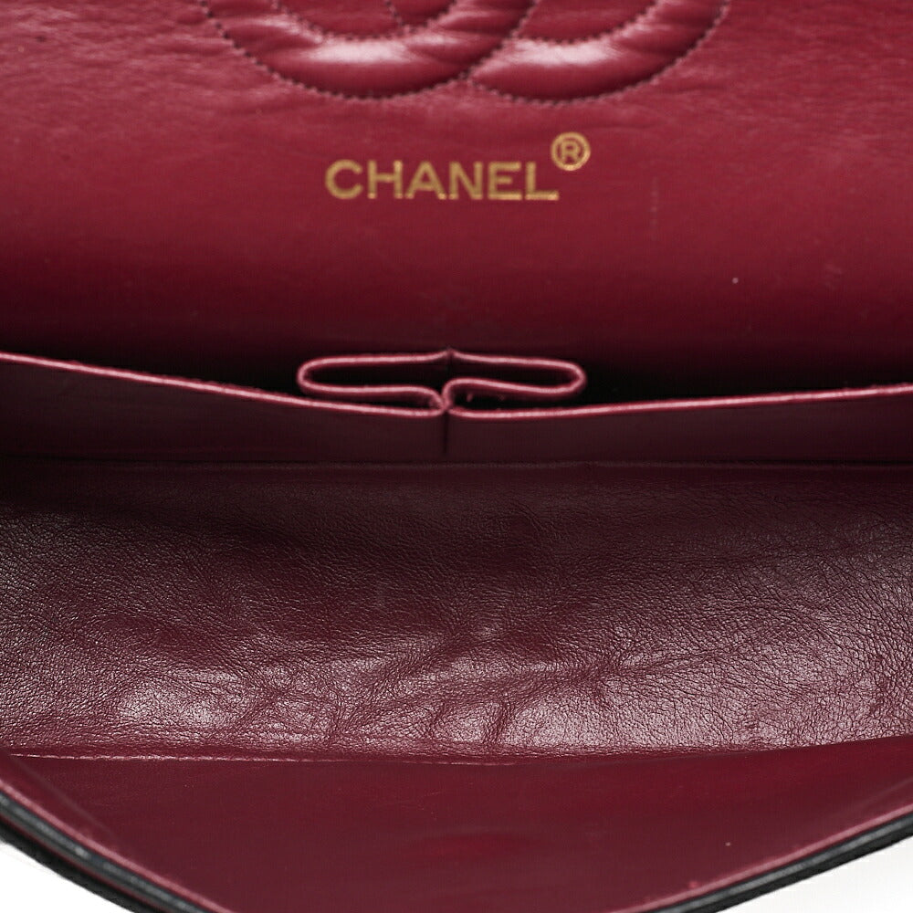 CHANEL Lambskin Matelasse 25cm Double Flap Chain Shoulder Black Gold-Tone Hardware, Pre-Owned