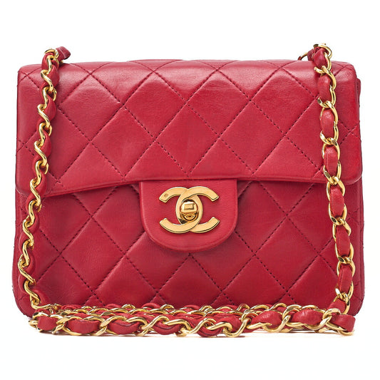 CHANEL Chain Shoulder Bag Minimat Telass? 17cm Lambskin Red Gold-Tone Hardware, Pre-Owned