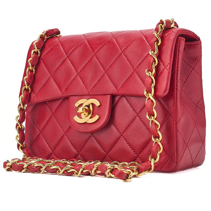 CHANEL Chain Shoulder Bag Minimat Telass? 17cm Lambskin Red Gold-Tone Hardware, Pre-Owned