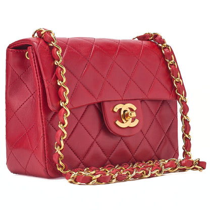 CHANEL Chain Shoulder Bag Minimat Telass? 17cm Lambskin Red Gold-Tone Hardware, Pre-Owned