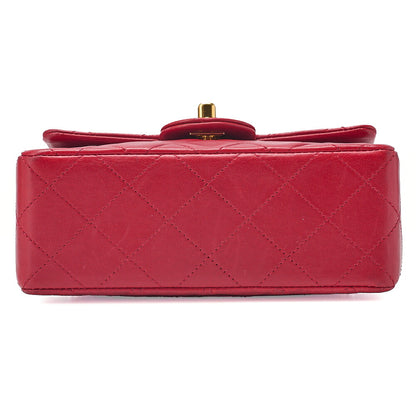 CHANEL Chain Shoulder Bag Minimat Telass? 17cm Lambskin Red Gold-Tone Hardware, Pre-Owned