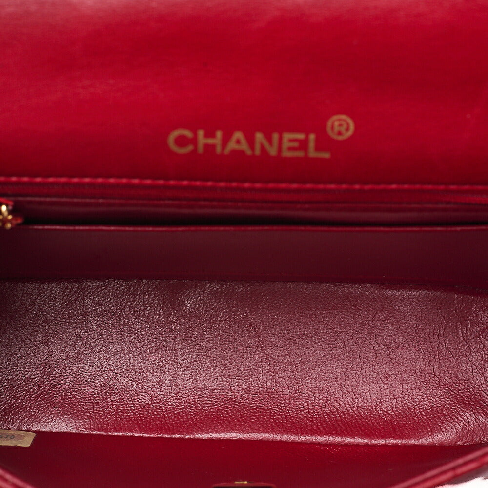 CHANEL Chain Shoulder Bag Minimat Telass? 17cm Lambskin Red Gold-Tone Hardware, Pre-Owned