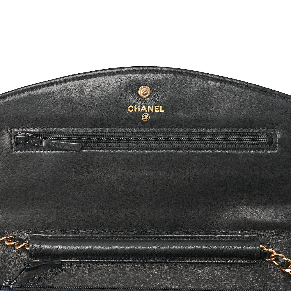 CHANEL Chain Shoulder Bag Coco Mark Chain Wallet Caviar Skin Black Gold-Tone Hardware, Pre-Owned