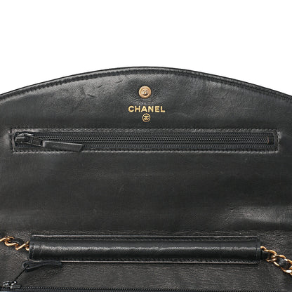 CHANEL Chain Shoulder Bag Coco Mark Chain Wallet Caviar Skin Black Gold-Tone Hardware, Pre-Owned