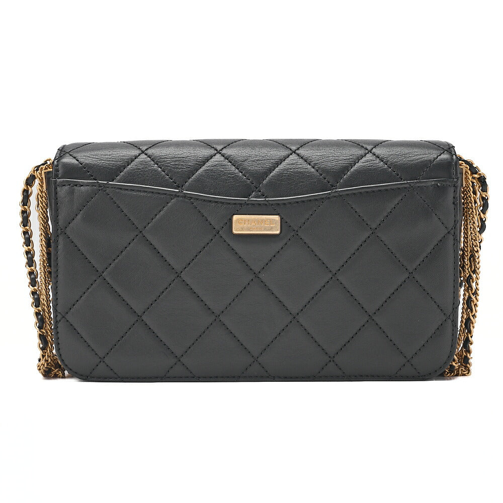 CHANEL Chain Shoulder Bag Matelasse Calfskin Single Flap Turn Lock Black Gold-Tone Hardware, Pre-Owned