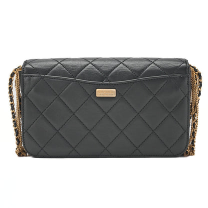 CHANEL Chain Shoulder Bag Matelasse Calfskin Single Flap Turn Lock Black Gold-Tone Hardware, Pre-Owned