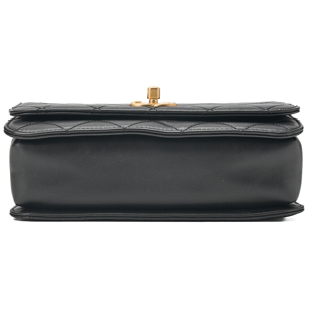 CHANEL Chain Shoulder Bag Matelasse Calfskin Single Flap Turn Lock Black Gold-Tone Hardware, Pre-Owned