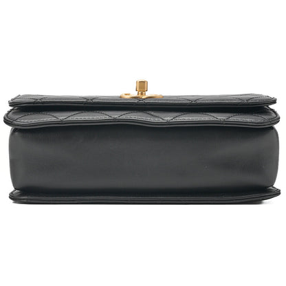 CHANEL Chain Shoulder Bag Matelasse Calfskin Single Flap Turn Lock Black Gold-Tone Hardware, Pre-Owned