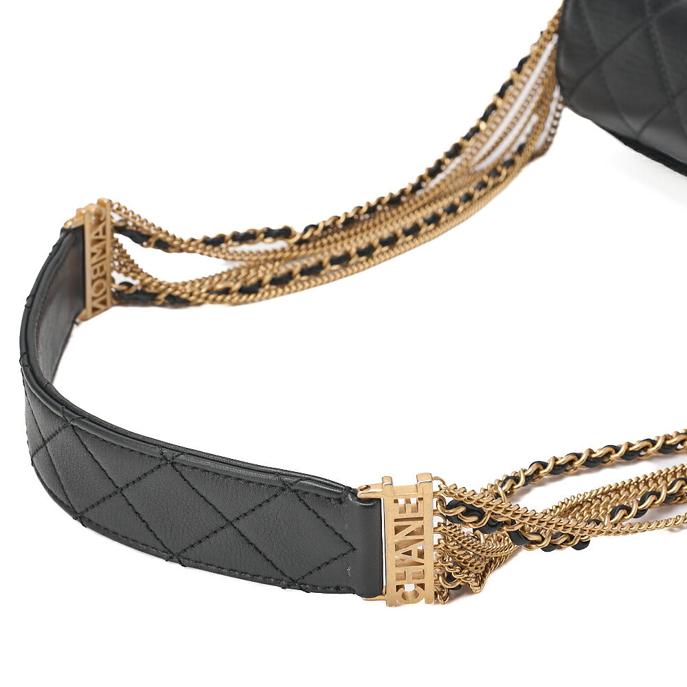 CHANEL Chain Shoulder Bag Matelasse Calfskin Single Flap Turn Lock Black Gold-Tone Hardware, Pre-Owned