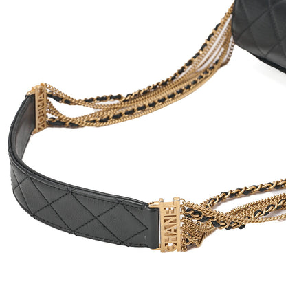 CHANEL Chain Shoulder Bag Matelasse Calfskin Single Flap Turn Lock Black Gold-Tone Hardware, Pre-Owned