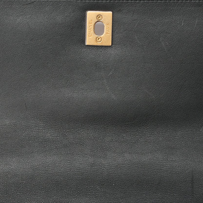 CHANEL Chain Shoulder Bag Matelasse Calfskin Single Flap Turn Lock Black Gold-Tone Hardware, Pre-Owned