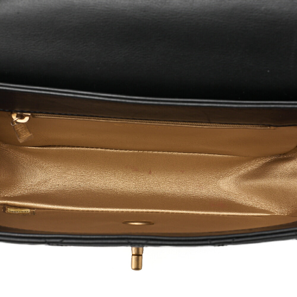 CHANEL Chain Shoulder Bag Matelasse Calfskin Single Flap Turn Lock Black Gold-Tone Hardware, Pre-Owned