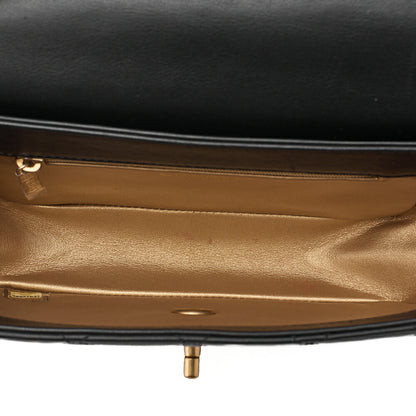CHANEL Chain Shoulder Bag Matelasse Calfskin Single Flap Turn Lock Black Gold-Tone Hardware, Pre-Owned