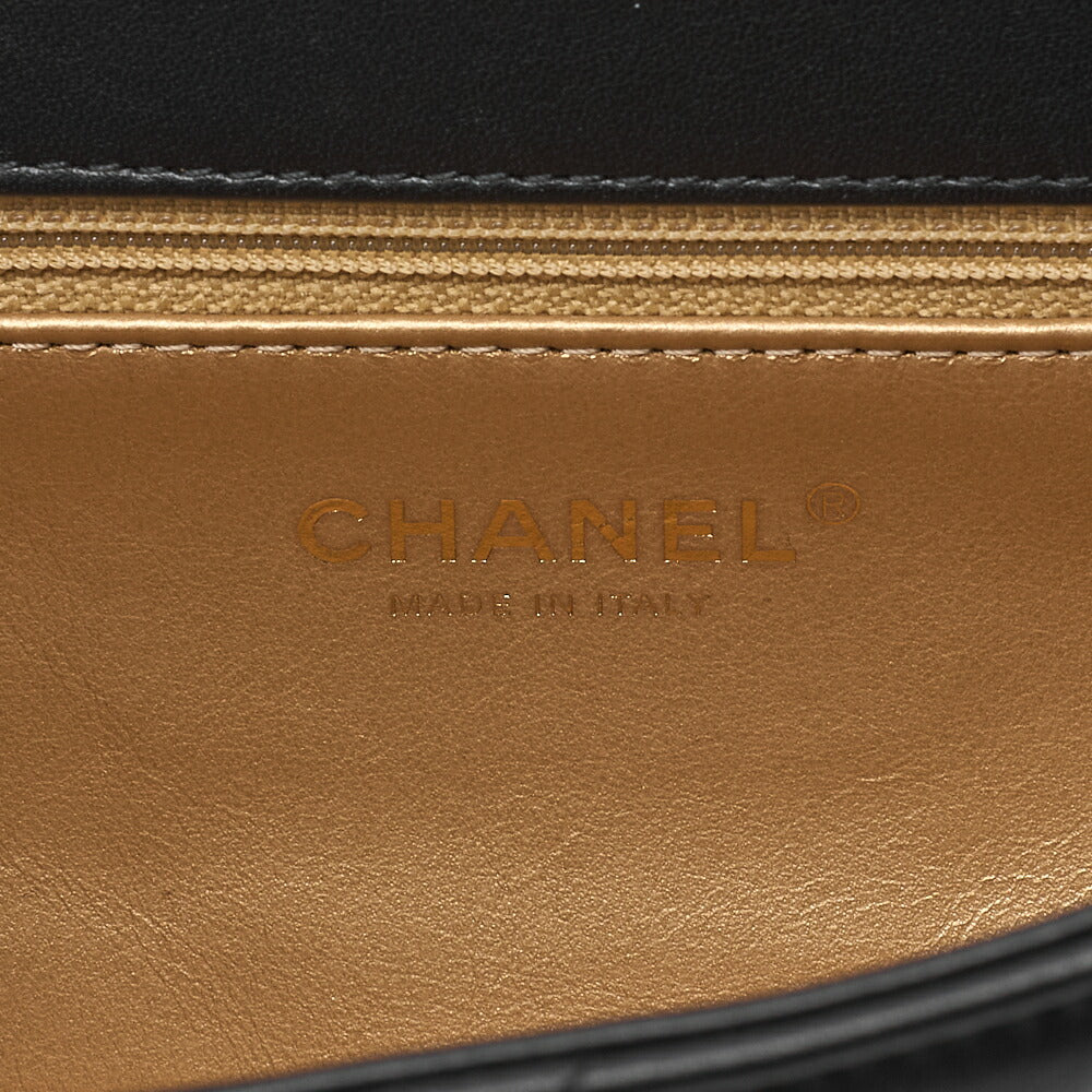 CHANEL Chain Shoulder Bag Matelasse Calfskin Single Flap Turn Lock Black Gold-Tone Hardware, Pre-Owned
