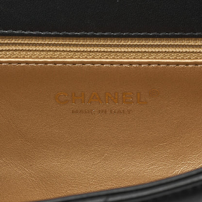 CHANEL Chain Shoulder Bag Matelasse Calfskin Single Flap Turn Lock Black Gold-Tone Hardware, Pre-Owned