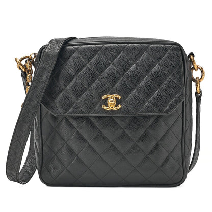 CHANEL Shoulder Bag Caviar Skin Matelasse Ball Charm Black Gold-Tone Hardware, Pre-Owned
